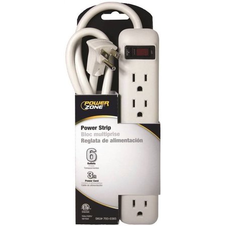 POWERZONE Strip 6Out Cirbrkr 3Ft Crd Wht OR801124
